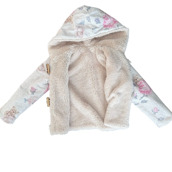 Lapin House Girls toddler teddy bear flowers pixel reversible fuzzy jacket - Picture 3 of 5